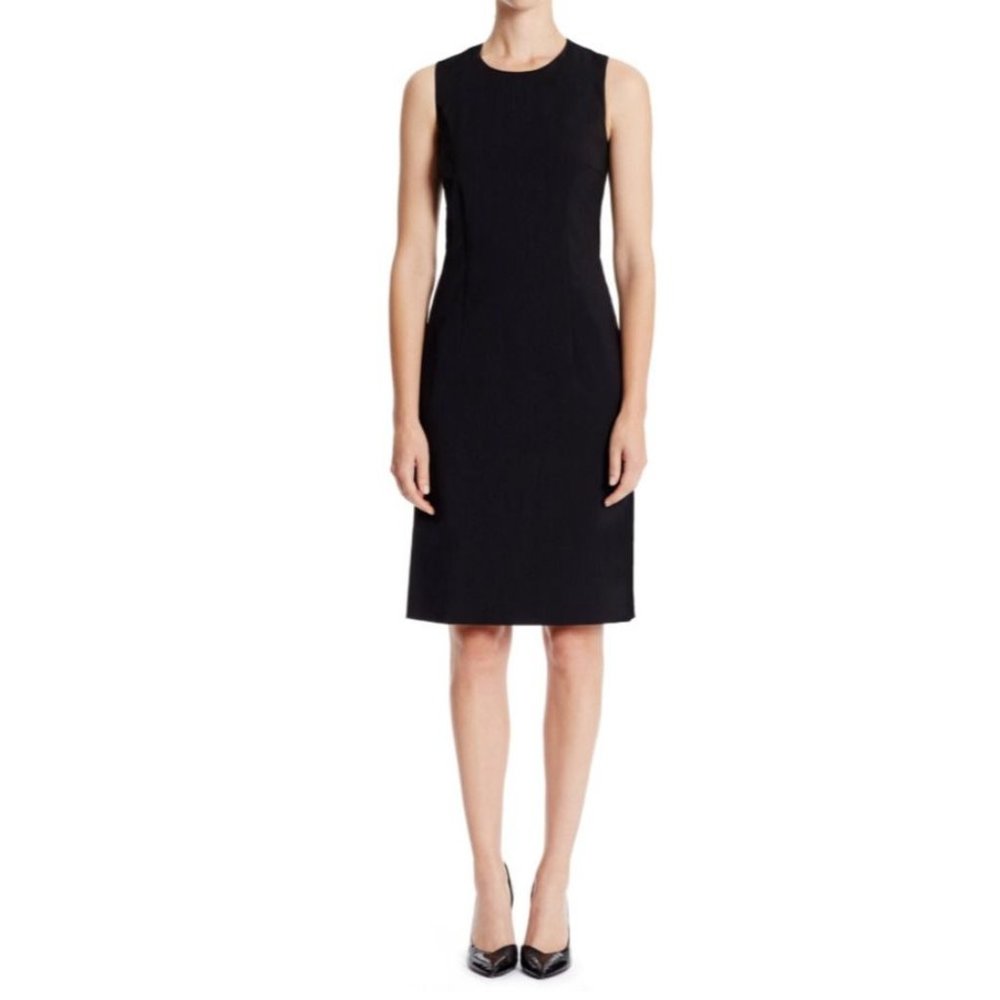 Hugo Boss Sheath Dress 12 Black Stretch Wool Classic Career Church $495